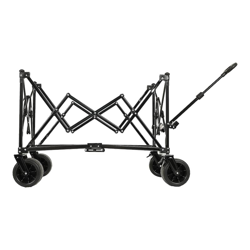 Foldable Extended Wagon With 480lbs Weight Capacity,Garden Cart With Big Beach Wheels & Drink Holders,Side Pocket And Brakes