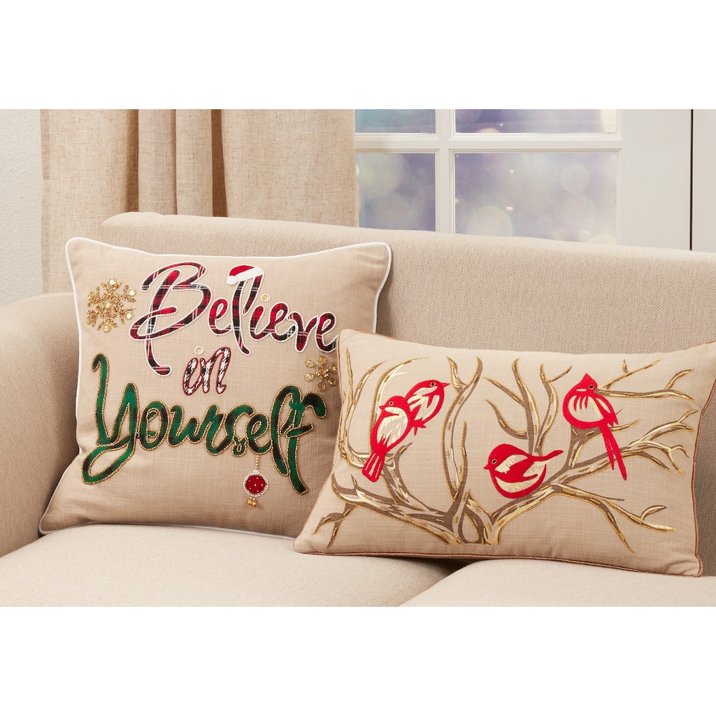 Down-Filled Christmas Throw Pillow With Believe in Yourself Design