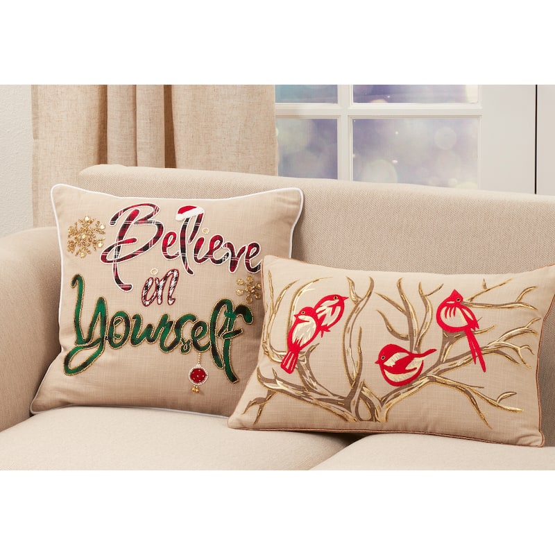 Down-Filled Christmas Throw Pillow With Believe in Yourself Design - Polyester