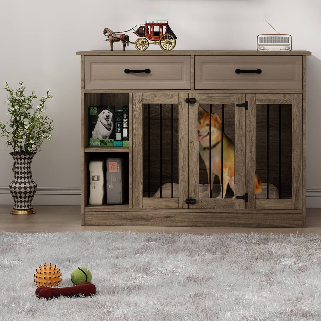 47" Furniture Style Wooden Dog Cage with 2 Drawers