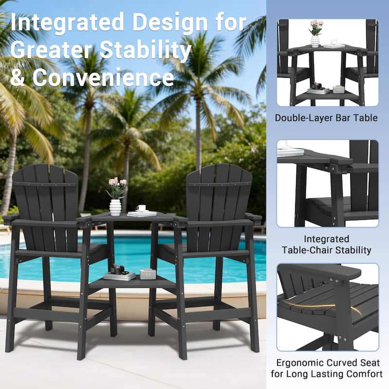 Outdoor Tall Adirondack Chair Set of 2 with Connecting Tray
