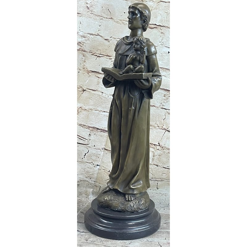 Saint Anthony Statue In Bronze Holding Bible And Baby Jesus Sculpture Figure