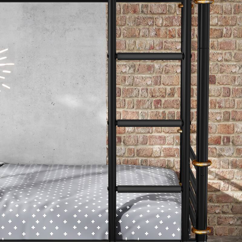 Heavy Duty Metal Twin Bunk Bed Frame for 4 Kids, Detachable L Shaped Triple Bunk Bed, Divided Into 3 Twin Beds Frame
