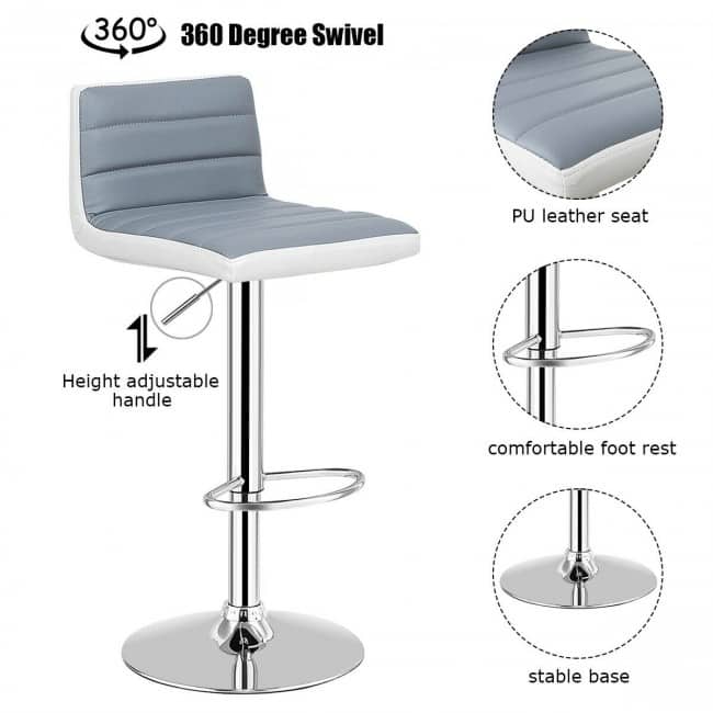 Set of 2 Adjustable PU Leather Bar Stools - 14.5" x 17" x (31" - 39") (W x D x H)