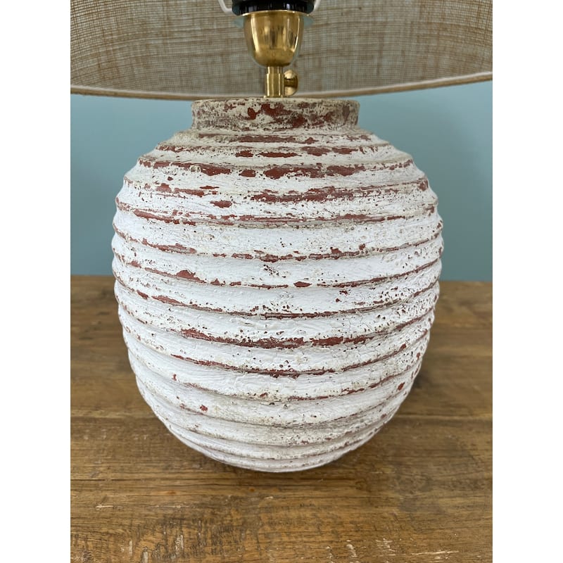 20-Inch-High Lamp Distressed White with Jute Lamp Shade