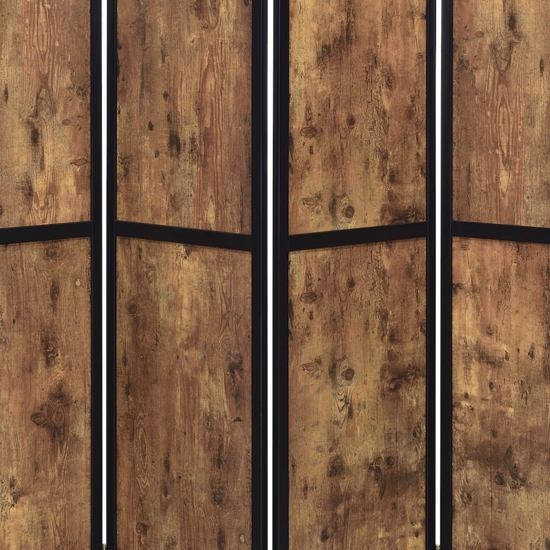 4 Panel Screen with Grain Details and Knots, Brown and Black
