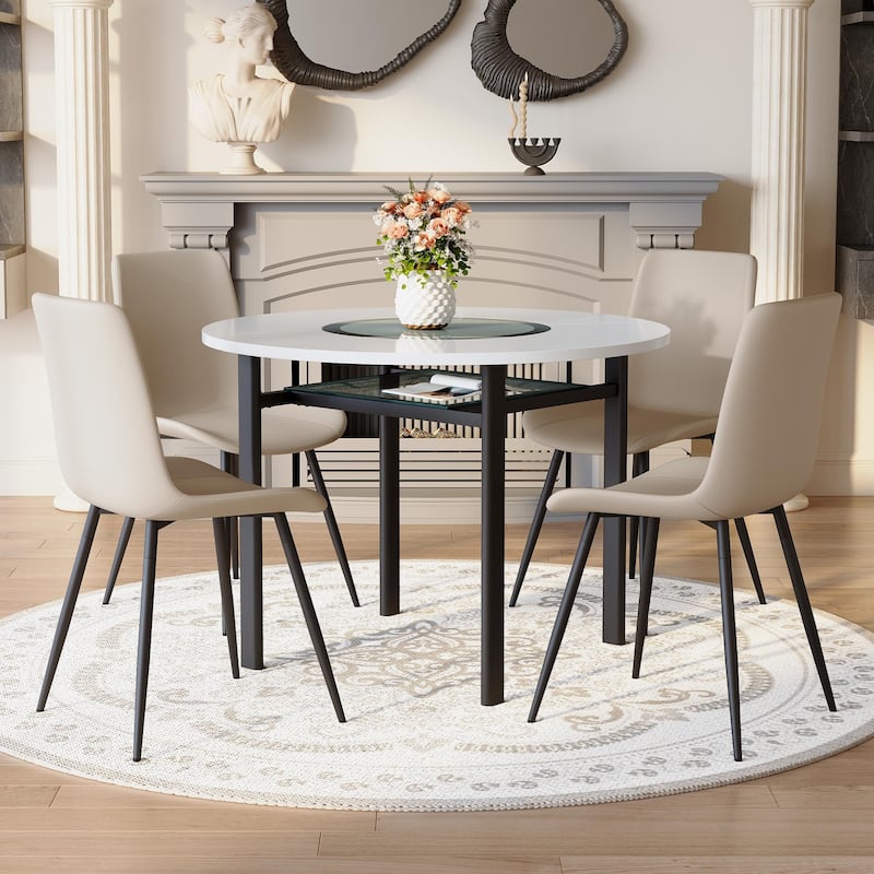 5-Piece Dining Table Set for 4, Kitchen Table Chairs Set of 4, Dining Room Table with Lower Shelf, 4 Chairs for Small Space