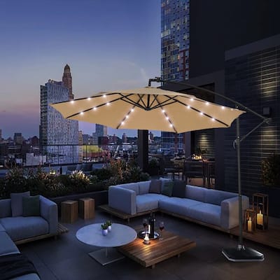 10 FT Solar LED Patio Outdoor Umbrella Hanging Cantilever Umbrella