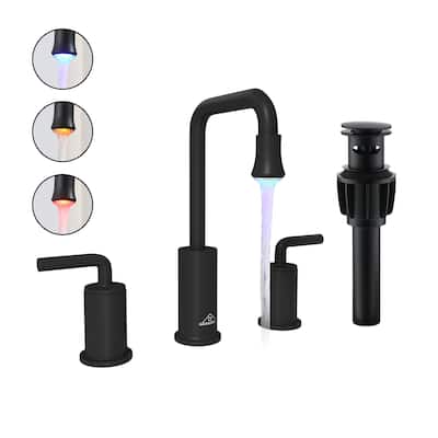 8in. Widespread Double Handle Bathroom Faucet with LED Light Temperature Display