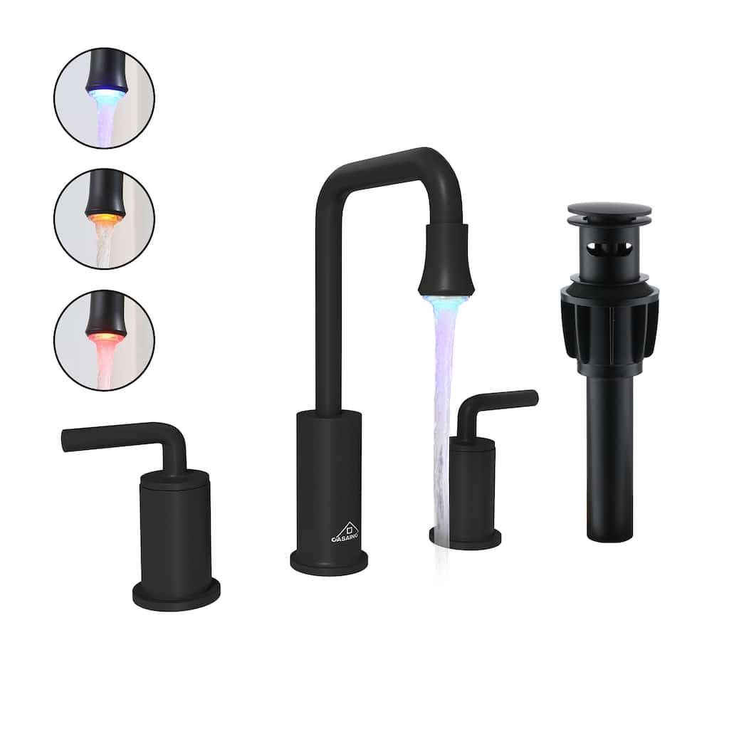 8in. Widespread Double Handle Bathroom Faucet with LED Light Temperature Display