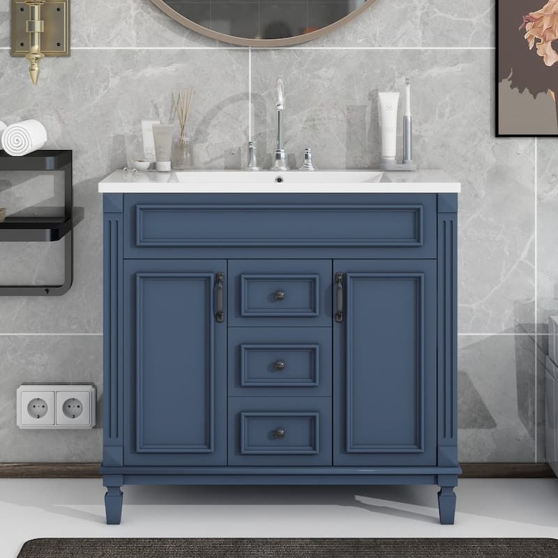 36'' Freestanding Bathroom Vanity with Integrated Ceramic Sink and Drawers - 36" x 34" in. - Painted - Blue