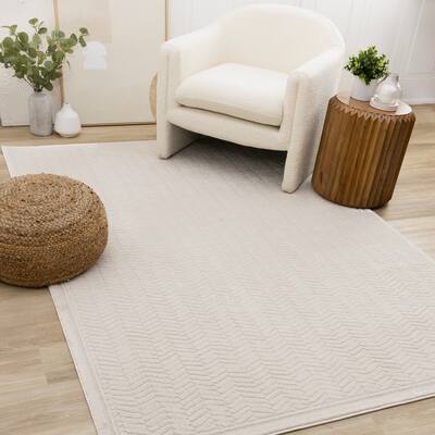 Ellie Collection - High-Low Textured Soft Polyester Cream Area Rug