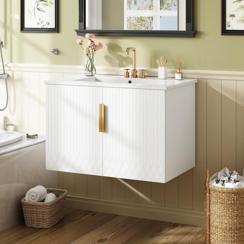30" Wall Mount Bathroom Vanity with Ceramic Sink