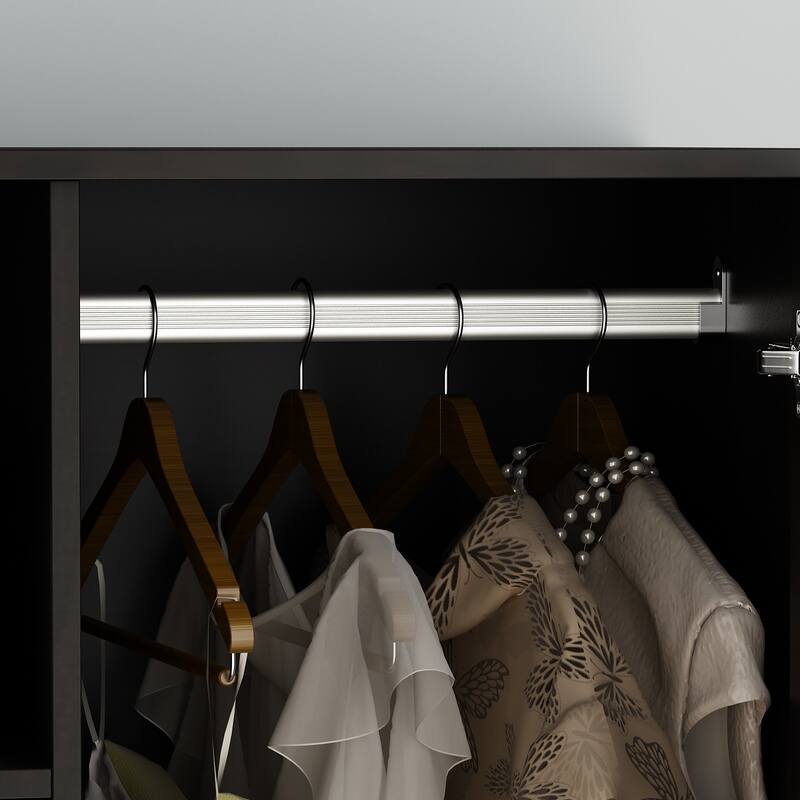 31.5"W x 72"H Two Door Wardrobe With Mirror White/Dark Brown Armoires - 31.5"W x 72"H