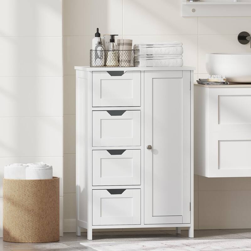 Bathroom Storage Cabinet with 4 Drawers and 1 Door, Freestanding Wooden Floor Organizer, Storage Cabinet for Small Spaces