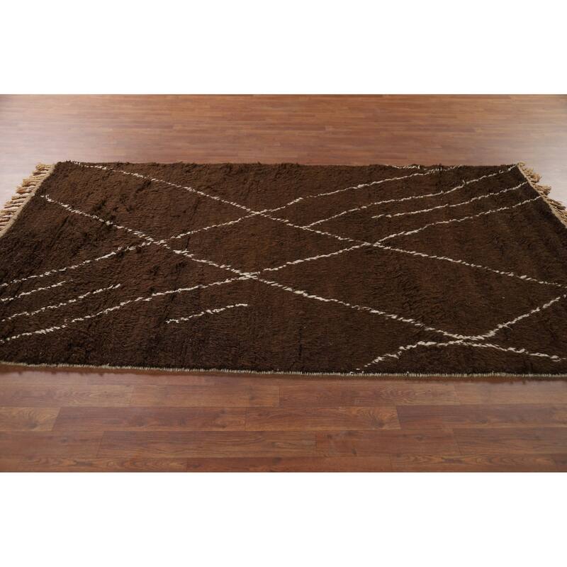 Hand Knotted Oriental 100% Wool Carpet Modern Geometric Brown Moroccan Area Rug - 8' 6'' X 5' 0''