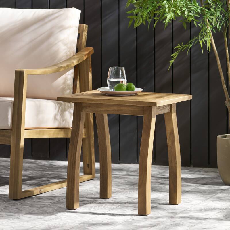 SELMA Acacia wood Accent Side Table in Natural Stained, Weather-Resistant Rectangular End Table