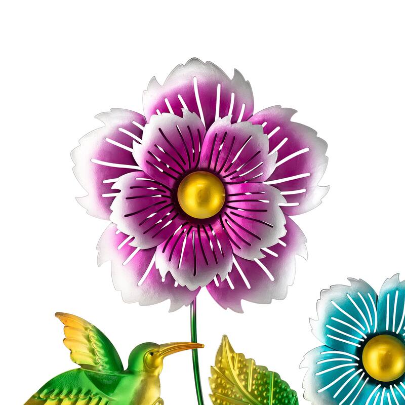 Glitzhome 34"H Garden Flower and Hummingbird Yard Stake Spring Gifts