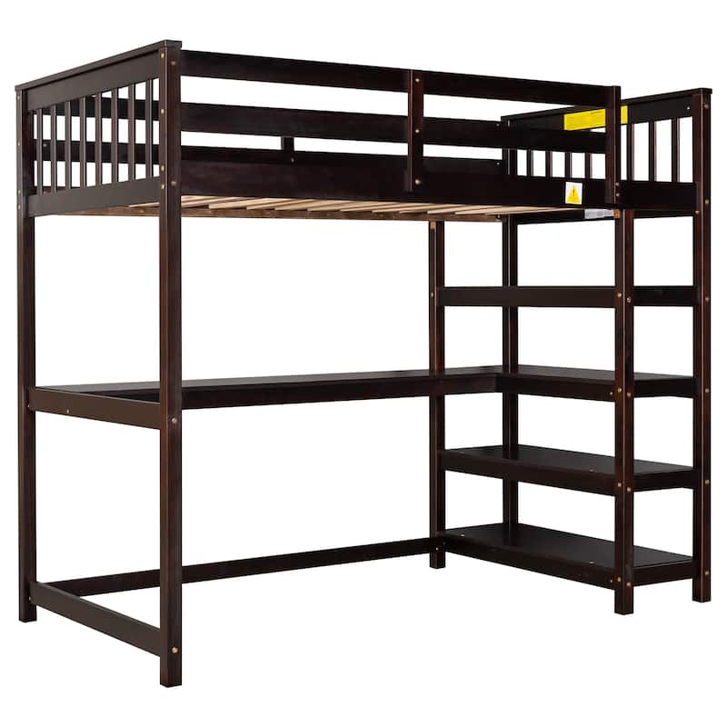 Solid Wood Loft Bed with Integrated Desk