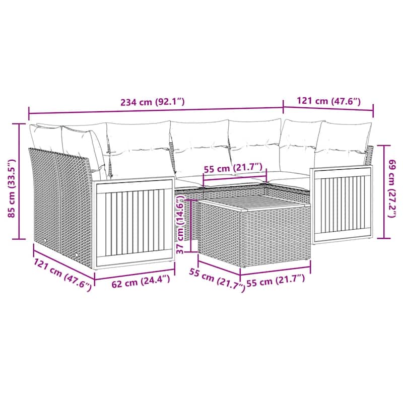 vidaXL Patio Sofa Set with Cushions Outdoor Furniture 7 Piece Poly Rattan