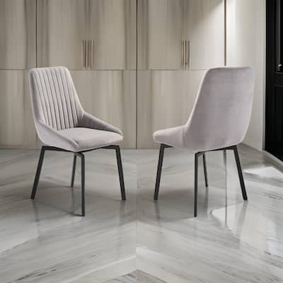 Jeny 22 Inch Swivel Dining Chair Set of 2, Gray Polyester, Black Legs