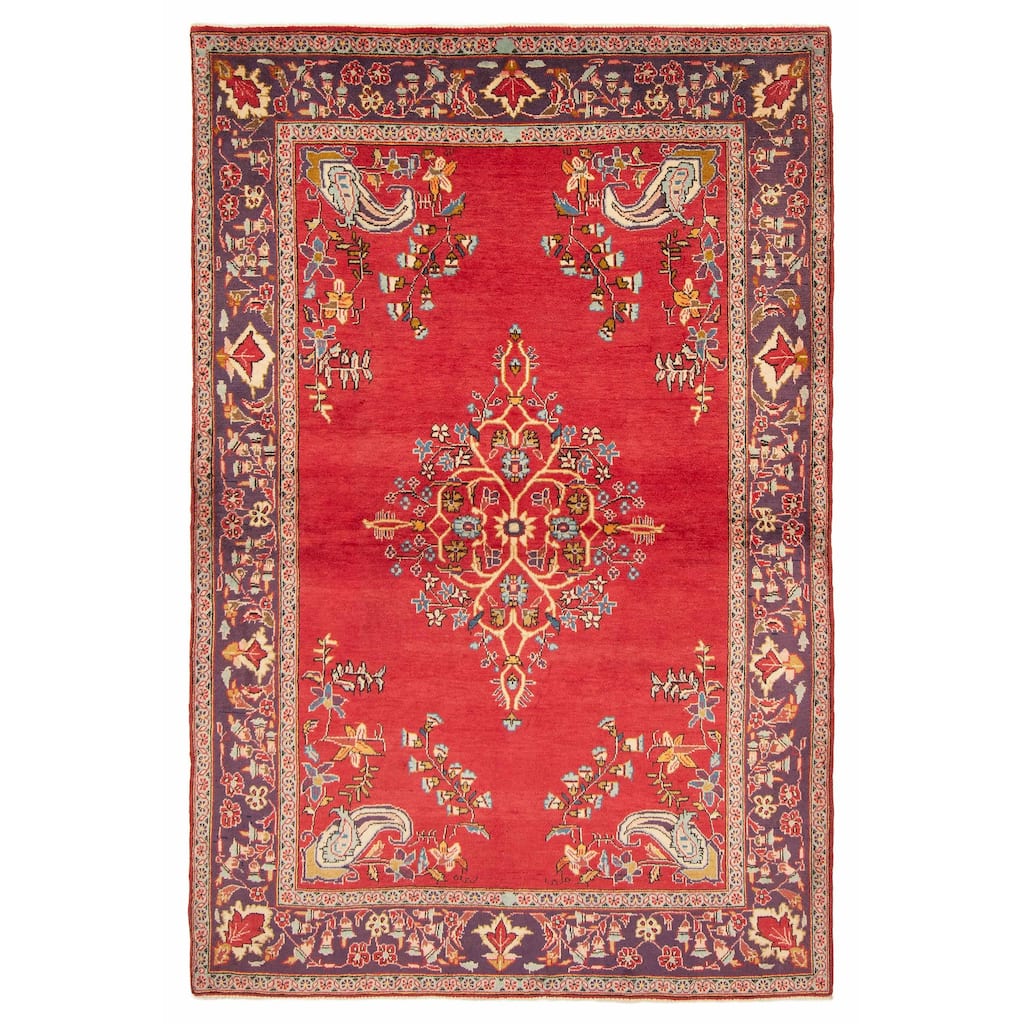 ECARPETGALLERY Hand-knotted Kayseri Vintage Red Wool Rug - 4'4 x 6'6