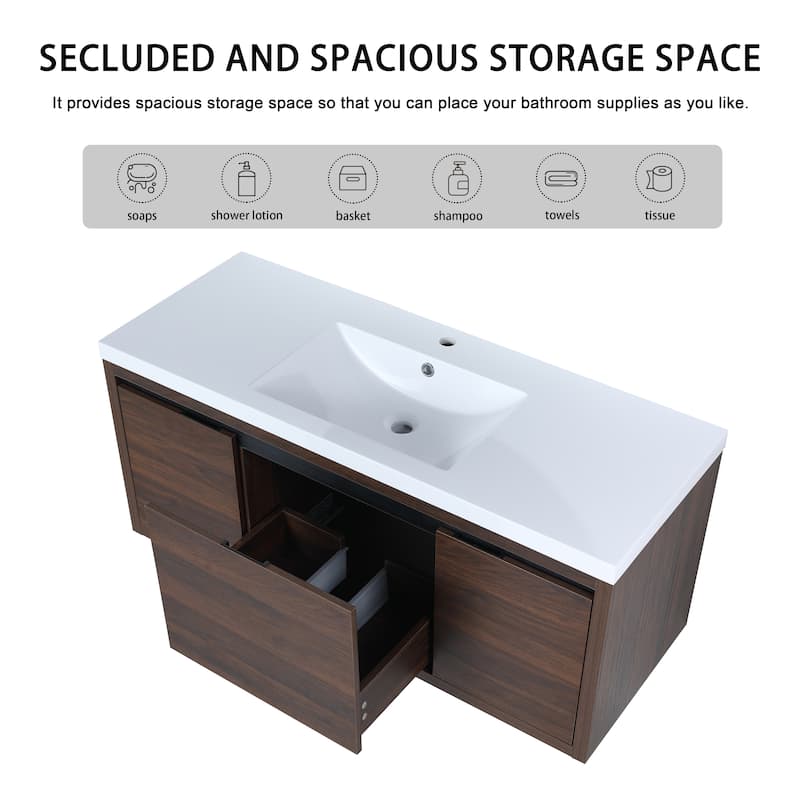 Malwee 24"/48" Floating Bathroom Vanity, Modern Wall Mounted Bathroom Vanity, Single with Resin Top and Soft Close Door
