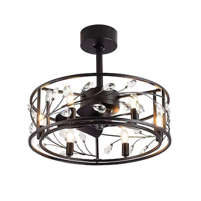 20" Caged Ceiling Fan with Crystal Light Kit Remote Control