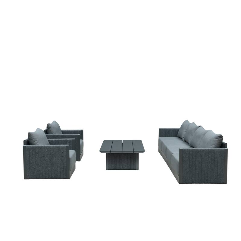 PURPLE LEAF Santorini 6-11 Piece Grey Sectional Sofa with Ottoman and Cushion for Poolside Garden Outdoor Patio Conversation Set - 6Piece+1Table