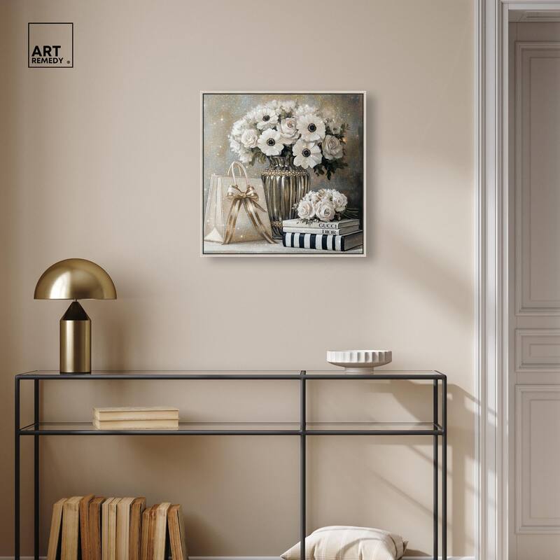 Elegant Flowers Books Neutral Canvas by Art Remedy