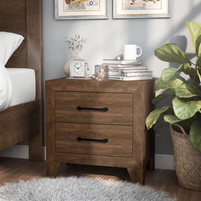 Furniture of America Loa Wood 2 Drawer Light Walnut Nightstand