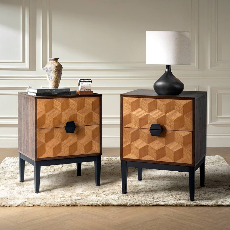 Apakah Modern 25"Tall 2-Drawer End Table with Charging Station and Adjustable Legs Set of 2 by HULALA HOME