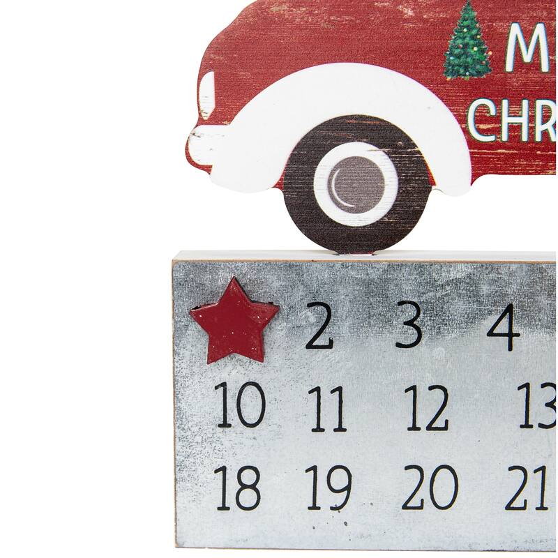 Merry Christmas Truck Wooden Advent Calendar - 9" - Red