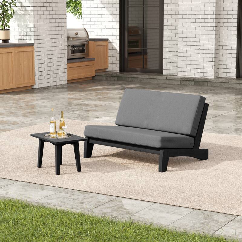 2-Piece Outdoor Teak Wood Loveseat Patio Set with Side Table