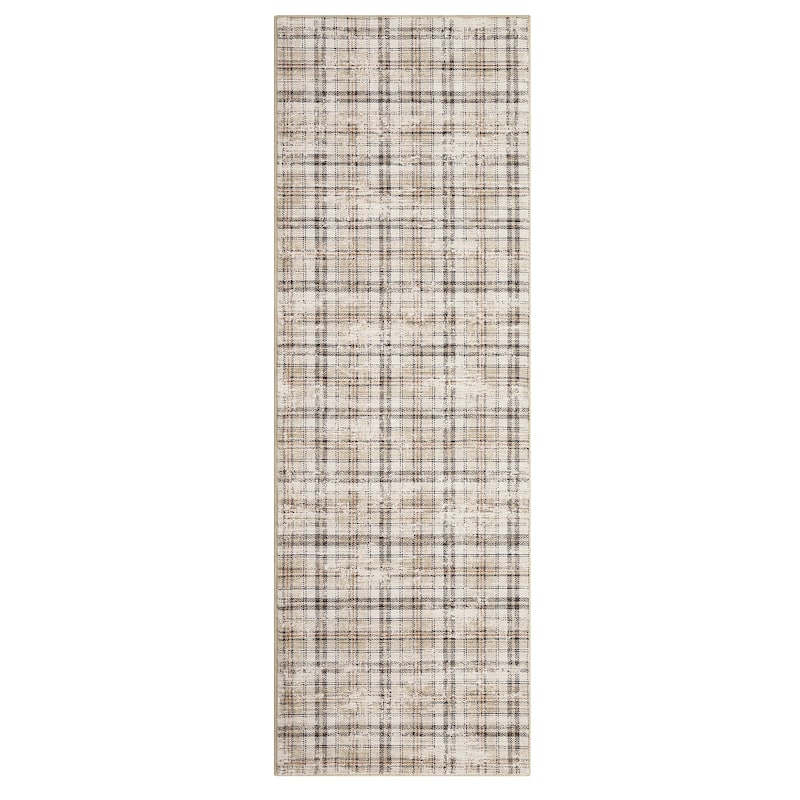 Garvee Earthy Plaid Soft Low Pile Foldable Area Rug