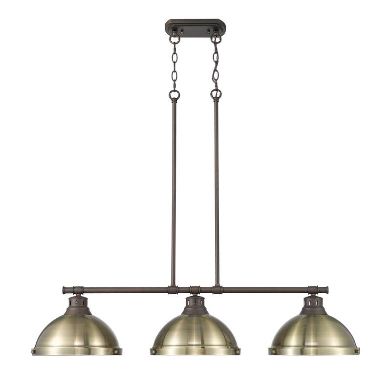 Yep by Golden Lighting Duncan 3-light Island Light in Rubbed Bronze and Aged Brass shade