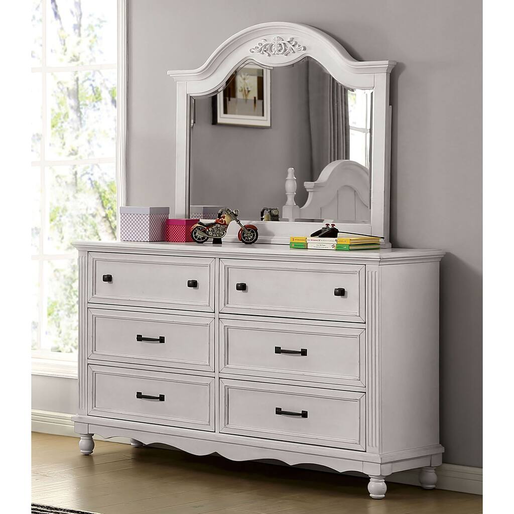 Farline Traditional Antique White Wood 6-Drawer 2-Piece Dresser and Mirror Set by Furniture of America