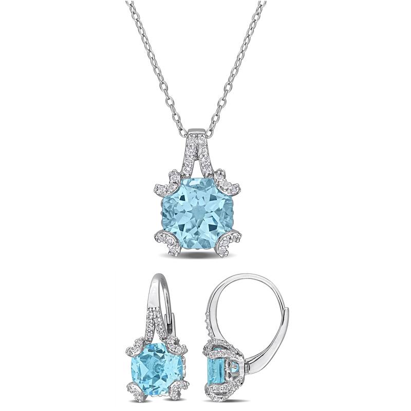 Miadora Sterling Silver Gemstone Necklace and Earrings Set - Blue