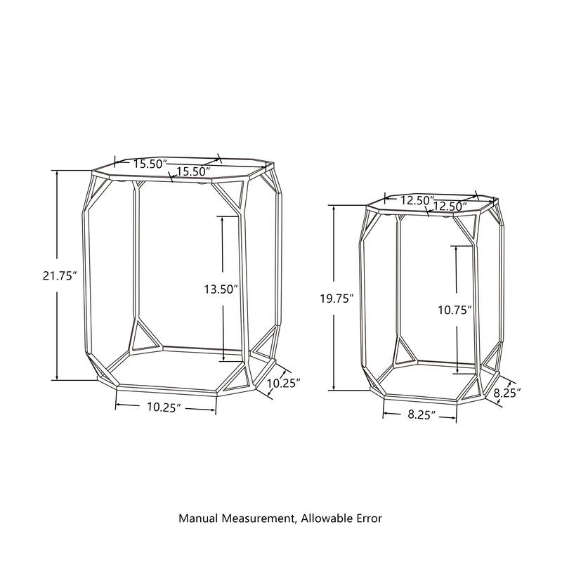 Glitzhome Set of 2 Glam Glass Modern Square/Octagon Gold/Silver Side Table Sofa Table