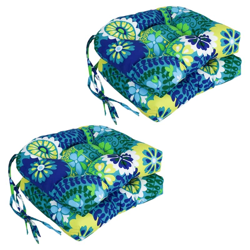 16-inch Rounded Back Tufted Indoor/Outdoor Chair Cushions (Set of 4) - 16" - Luxury Azure