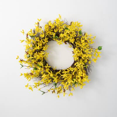 Sullivans Artificial Forsythia & Twig Wreath 24"H Yellow