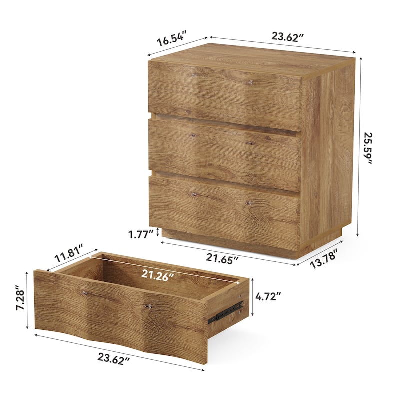 Nightstand with 3 Drawers Fluted End Table Farmhouse Bedside Table