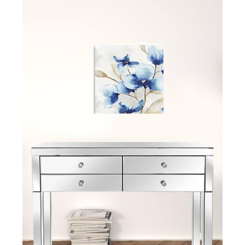 HomeRoots 20" x 20" Watercolor Shades of Blue Floral Canvas Wall Art - 20' X '20' X '1.25