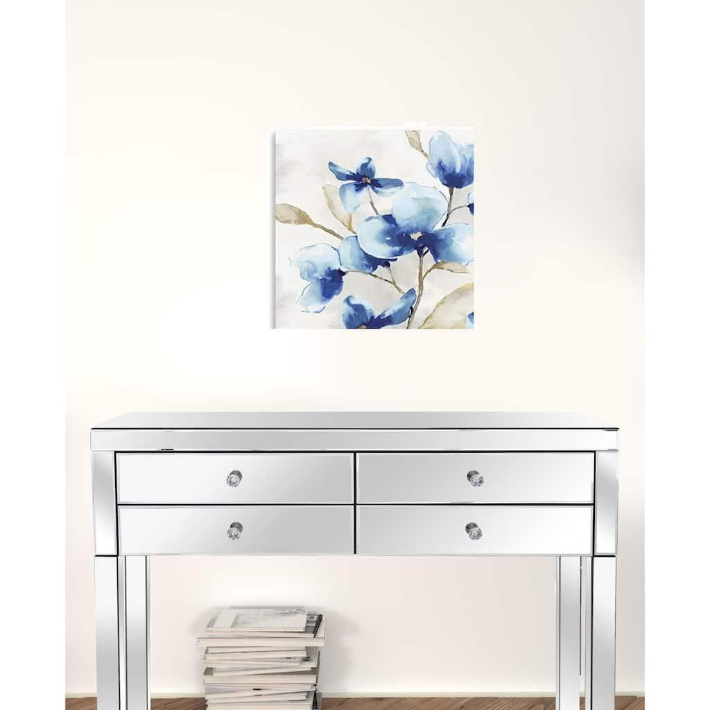HomeRoots 20" x 20" Watercolor Shades of Blue Floral Canvas Wall Art