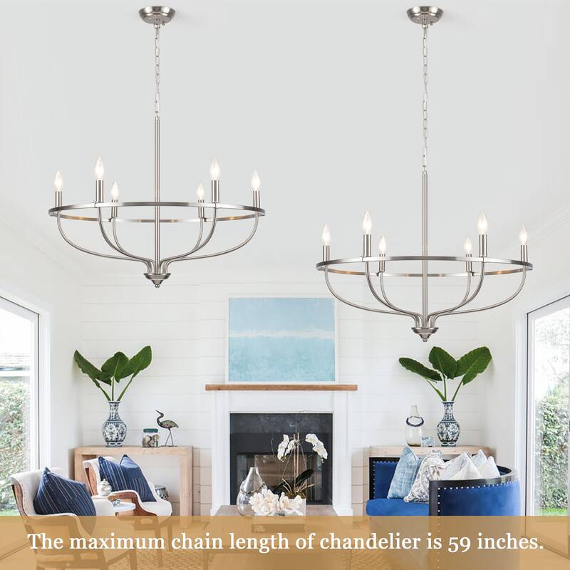 6-Light Circle Candlestick Hanging Linear Chandelier Lighting Island Chandelier Fixture for Kitchen Island