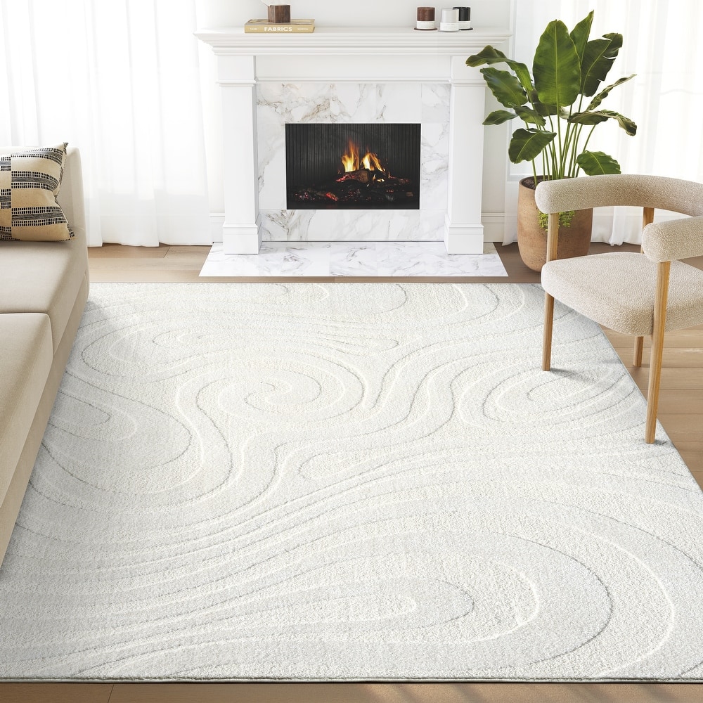 Abani Cozy COZ130A Modern Cream Swirl Waves Area Rug