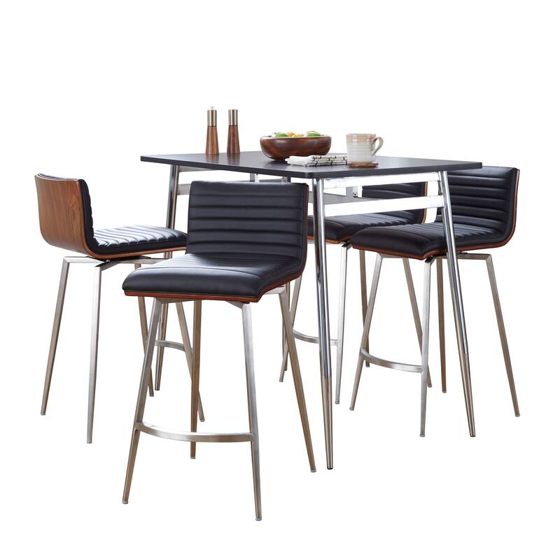 Porch & Den Naldi-Mason Swivel 5-Piece Counter Height Dining Set - Black Faux Leather/Silver Metal/Black Wood