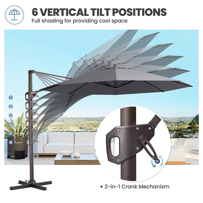 Outdoor 11 Ft Patio Cantilever Offset Umbrella with 360 Degree Rotation