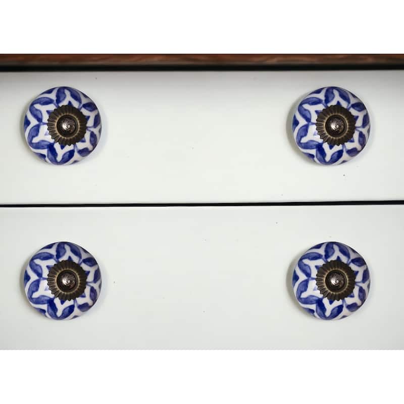 HomeRoots Set of Eight Blue And White Ceramic And Metal Drawer Pull Knobs - 1.5' X '1.5' X '1.5 - White/Blue - 1.5' X '1.5' X '1.5