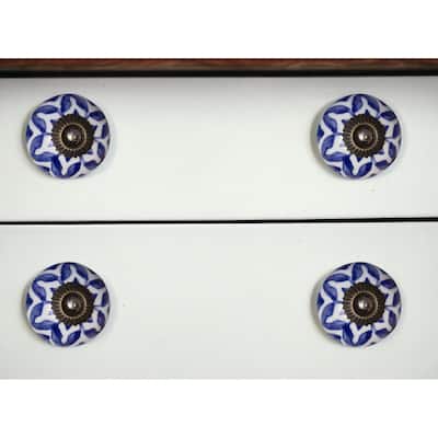 HomeRoots Set of Eight Blue And White Ceramic And Metal Drawer Pull Knobs - 1.5' X '1.5' X '1.5